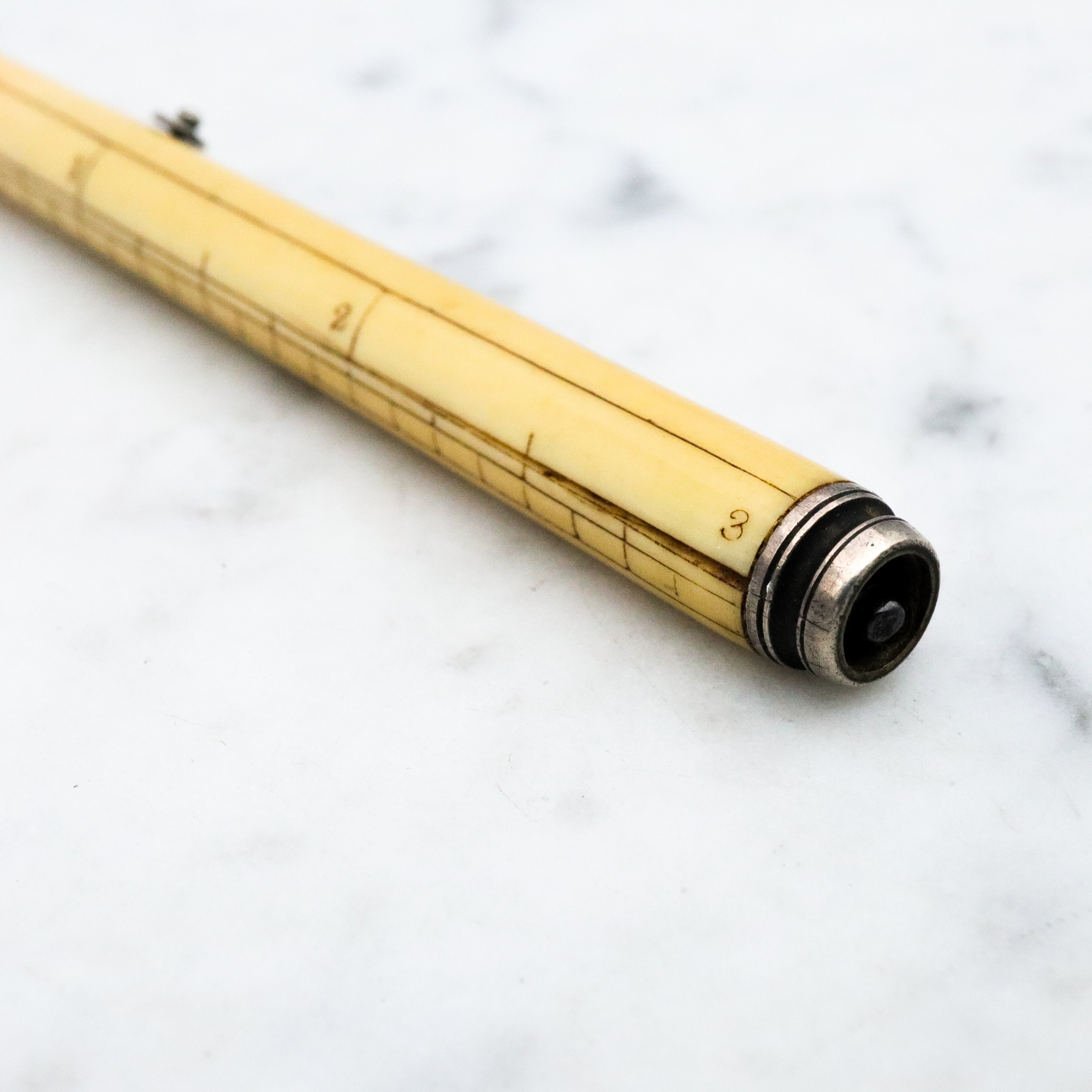 Rare Antique Victorian Sampson Mordan & Co. sterling & bone propelling pencil with ruler